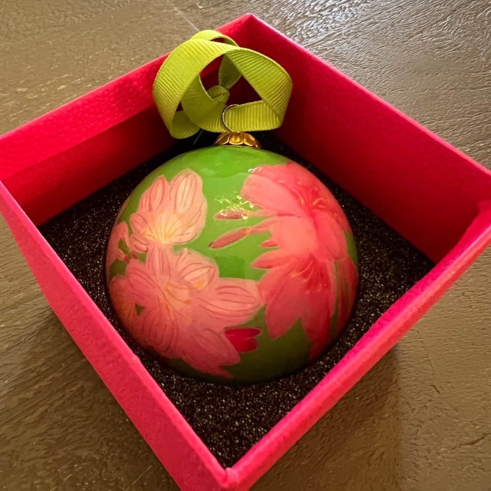 Lilly Pulitzer glass ball ornament in clover green leibold.
